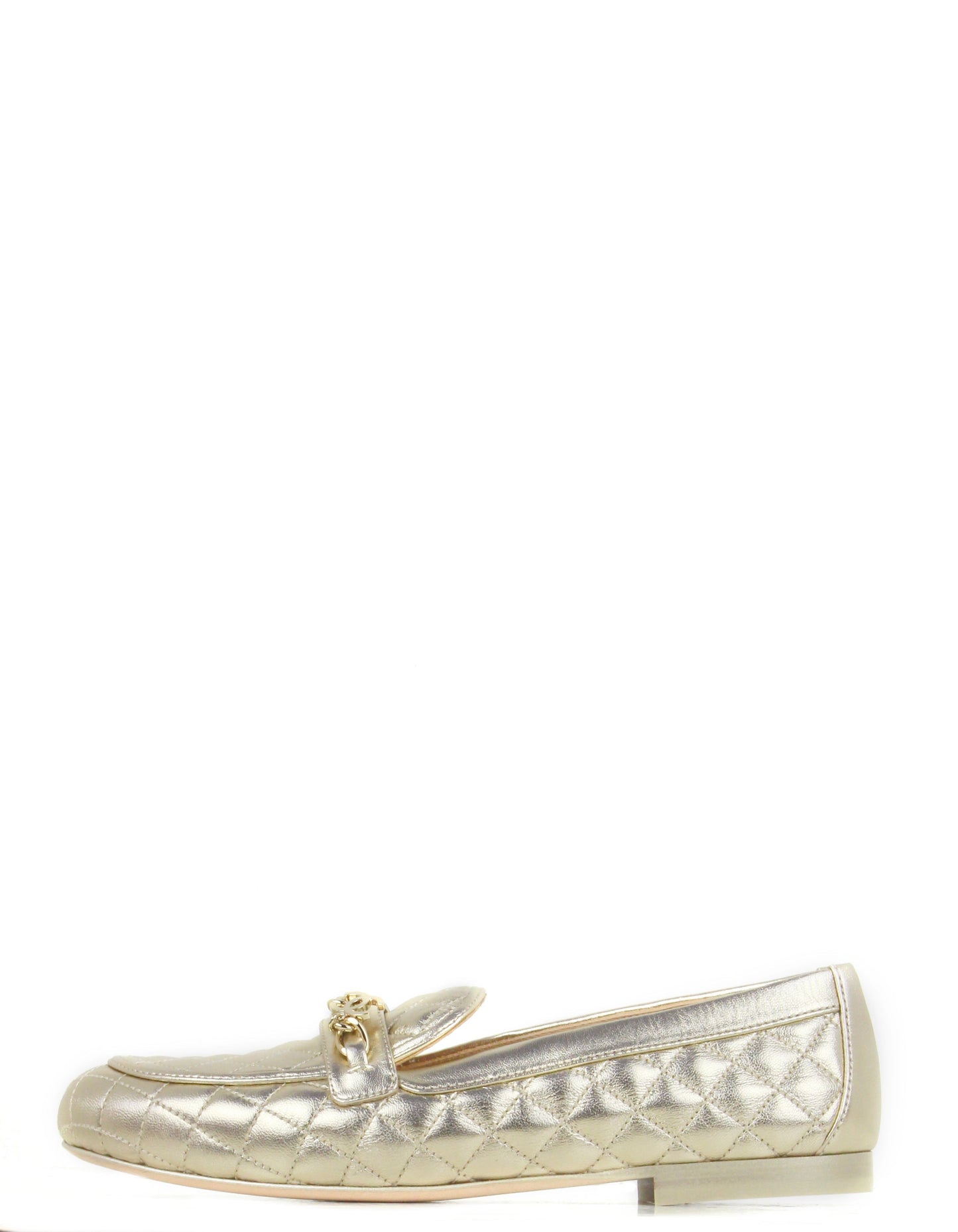 Chanel Gold Lambskin Quilted Chain CC Loafers sz