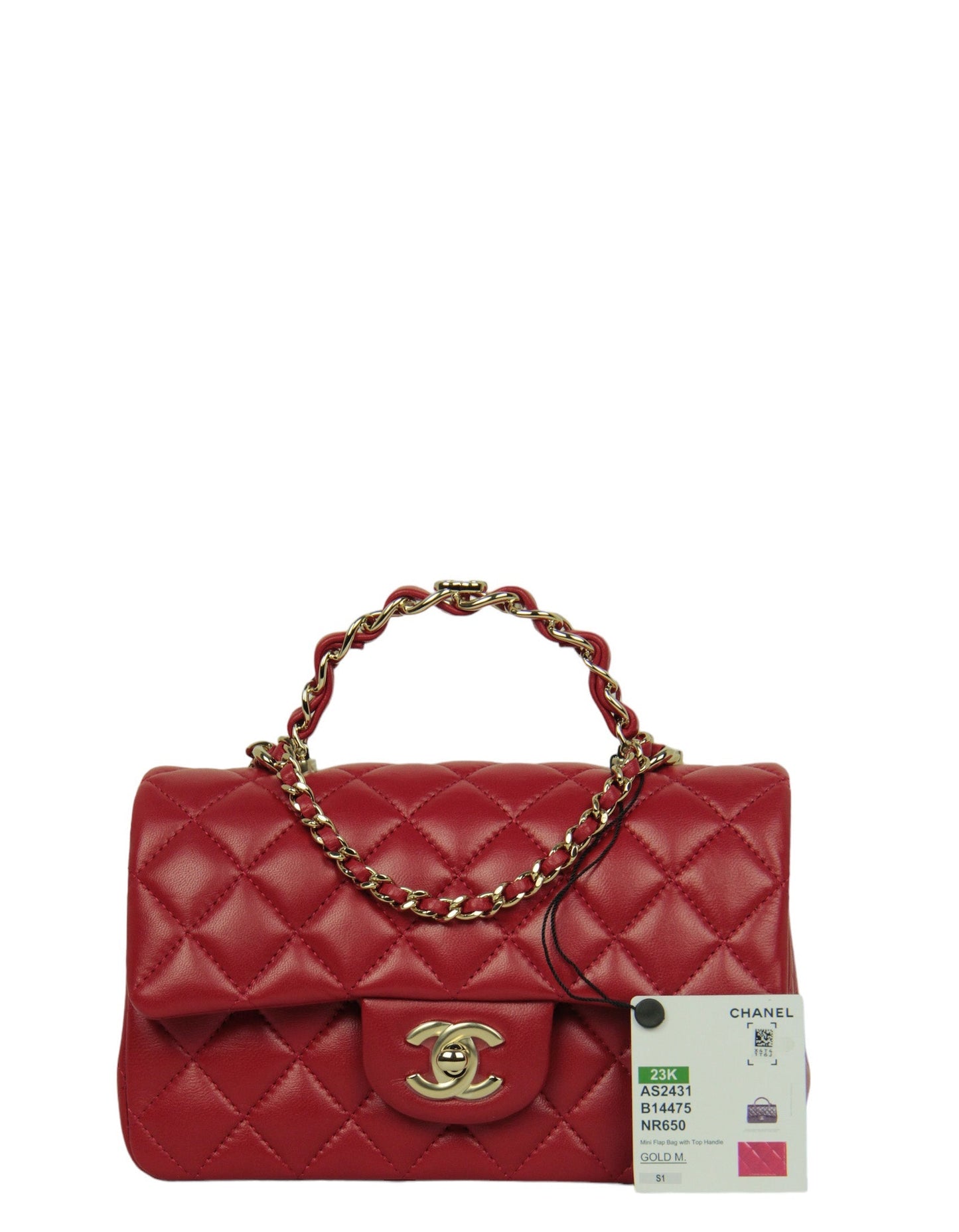 Chanel NWT Red Lambskin Quilted Mini Top Handle Rectangular Flap Bag