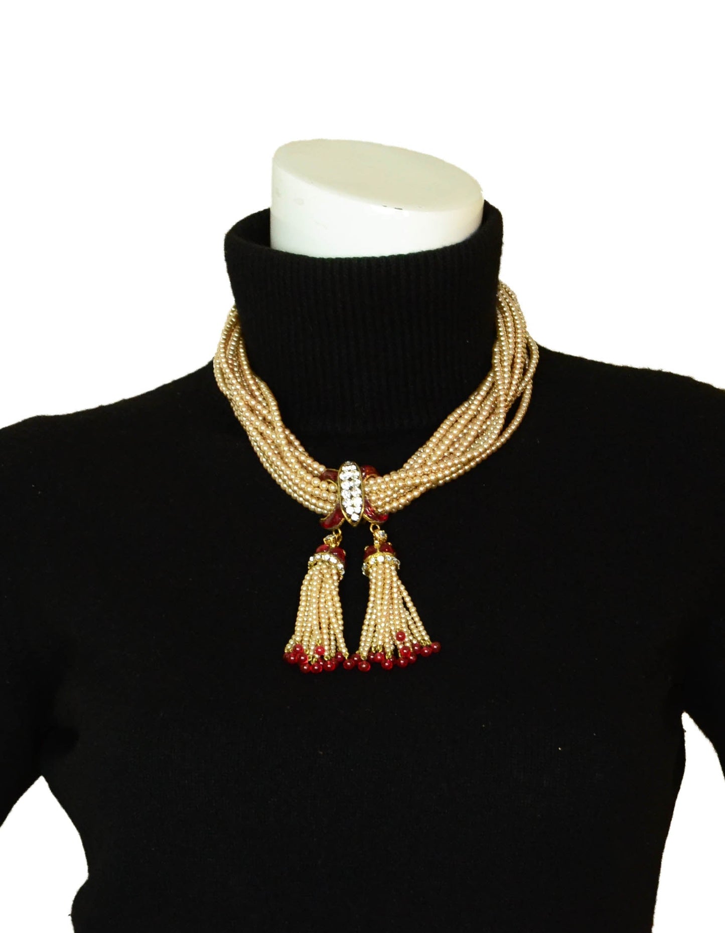 Chanel 1983 Faux Pearl Necklace w. Double Tassel