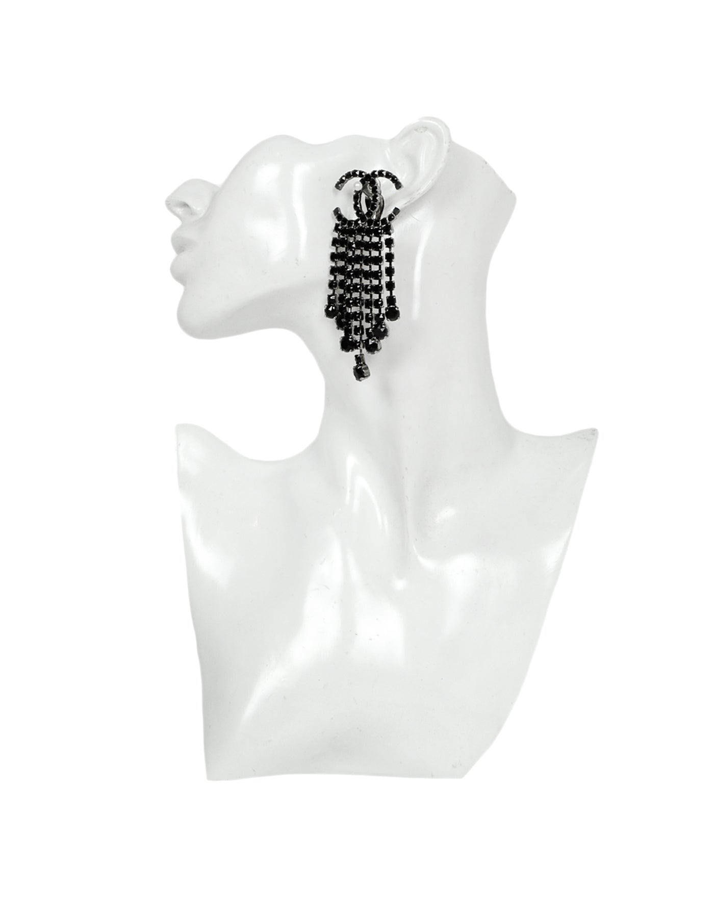 Chanel Black Crystal CC Drop Earrings Jewelry