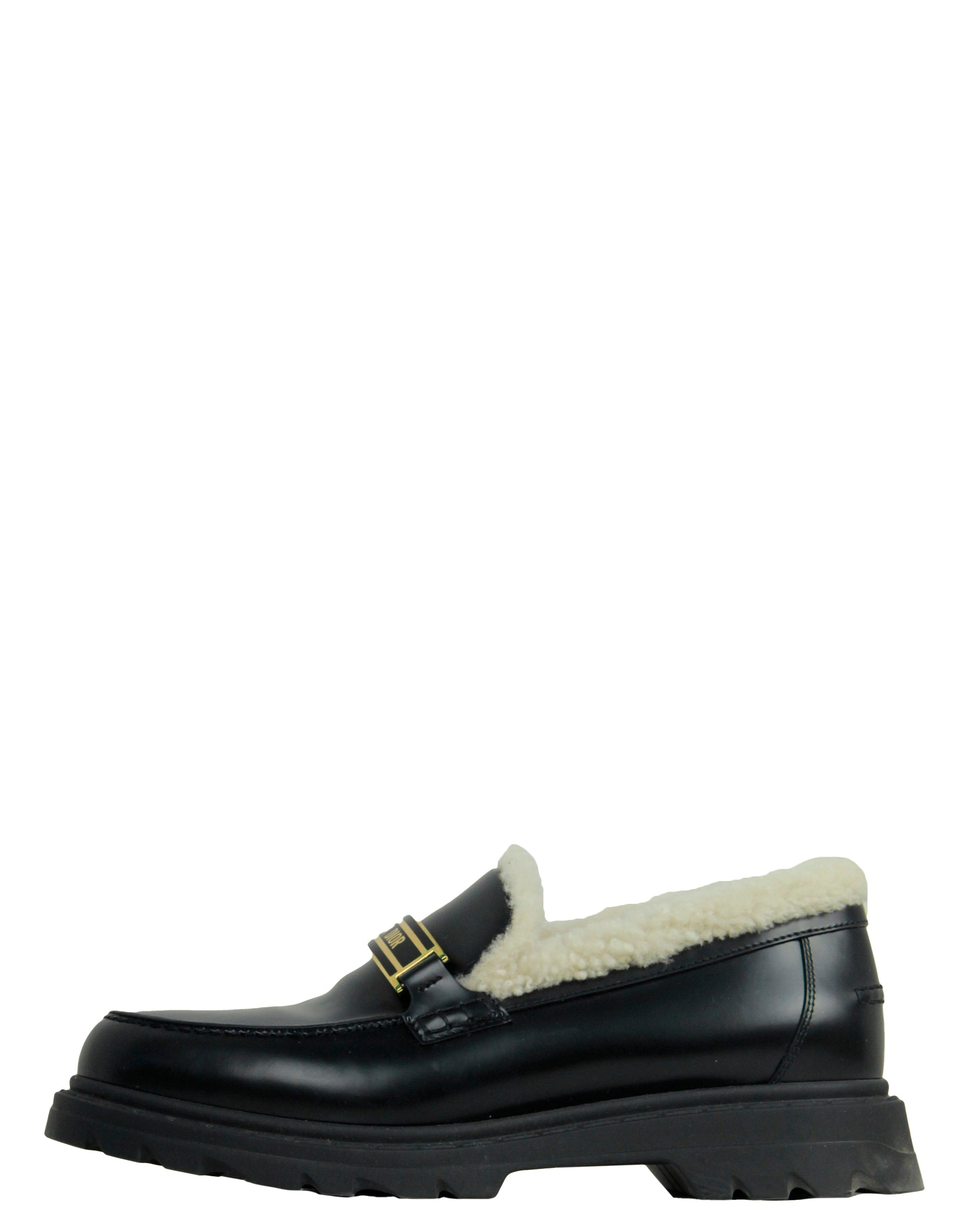 Dior Shoe Christian Brushed Calfskin & Shearling Code Loafers Leather Black Shoes