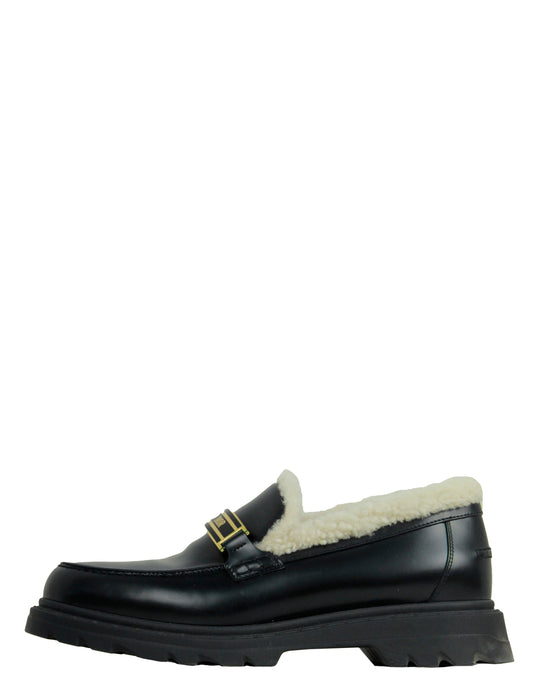 Dior Shoe Christian Brushed Calfskin & Shearling Code Loafers Leather Black Shoes