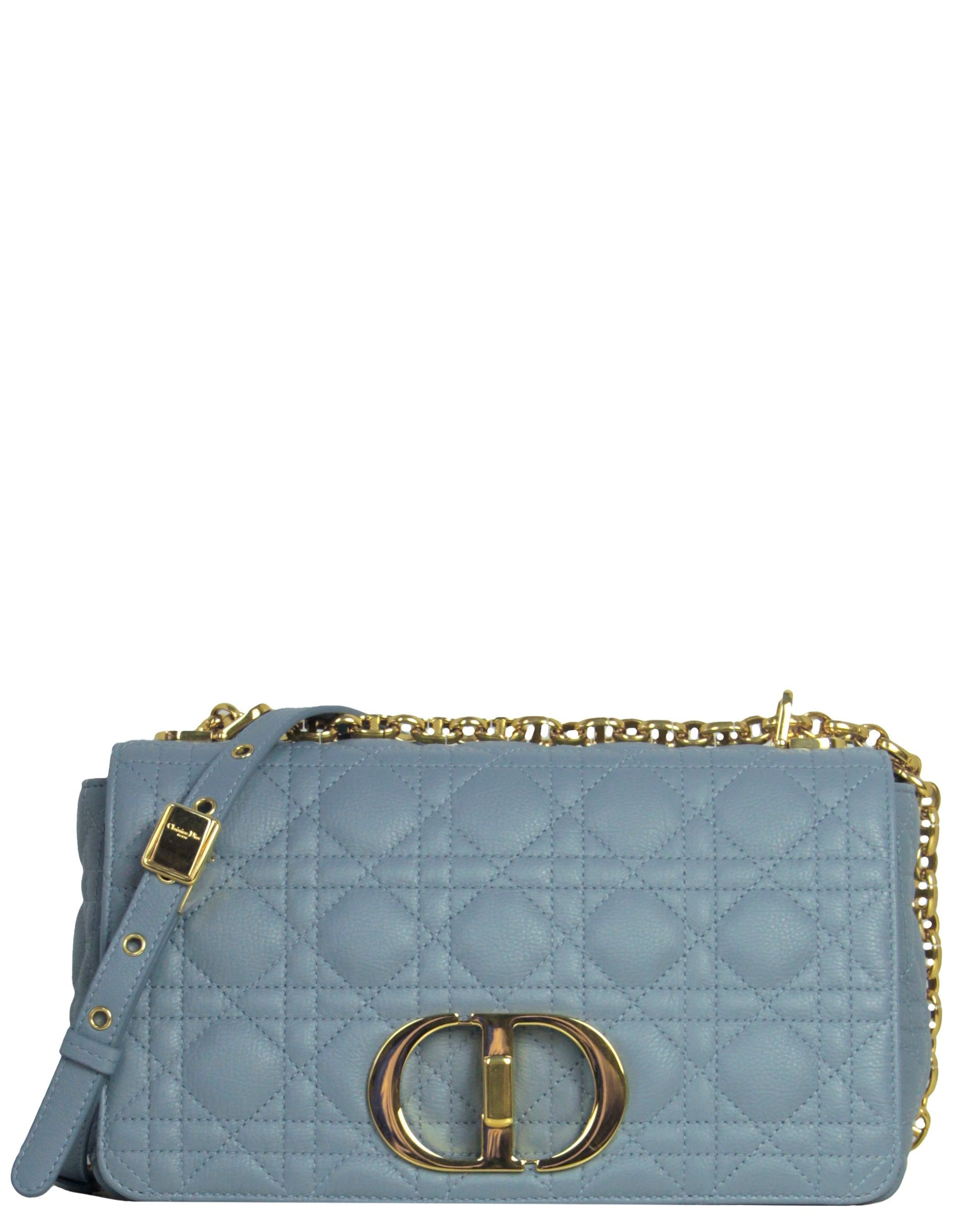 Dior Handbag Christian Calfskin Cannage Caro Bag Leather Blue Medium Shoulder Bag
