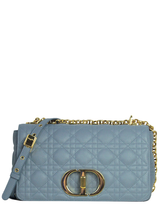 Dior Handbag Christian Calfskin Cannage Caro Bag Leather Blue Medium Shoulder Bag