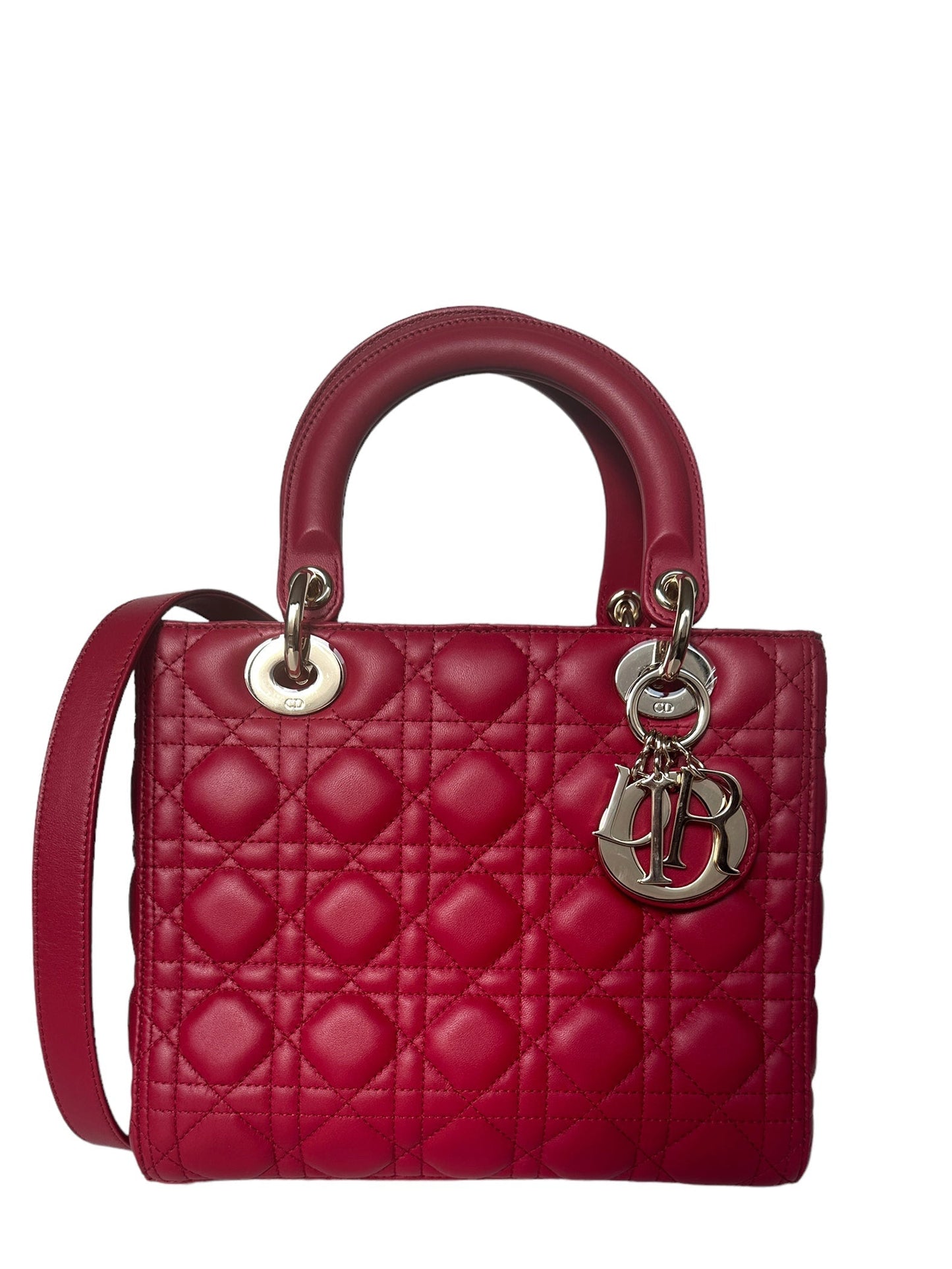 Dior Handbag Christian Cannage Lady Bag Leather Quilted Red Crossbody Bag
