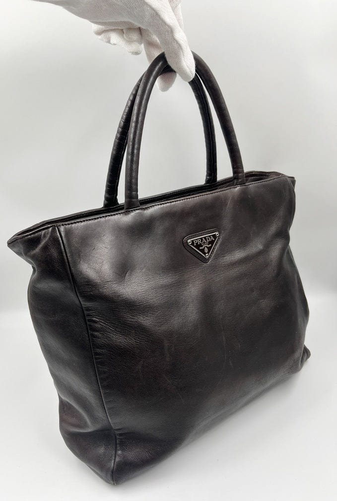 Prada Dark Tote Leather Brown Tote Bag