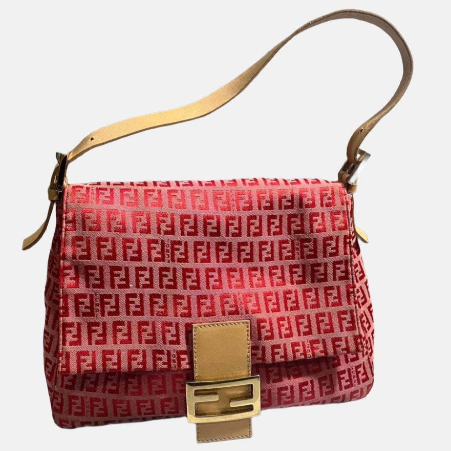 Fendi Mamma Baguette Zucchino Print Handbag Pink Shoulder Bag