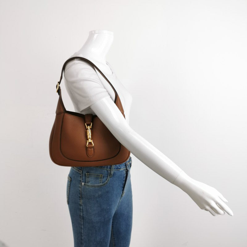 Gucci Jackie Pebbled Leather Brown Tan Small Travel Bag