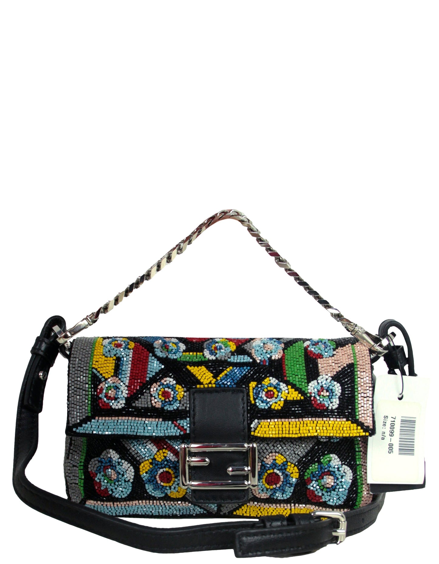 Fendi Handbag NWT Floral Beaded Baguette Crossbody Bag Leather Mini Micro Shoulder Bag