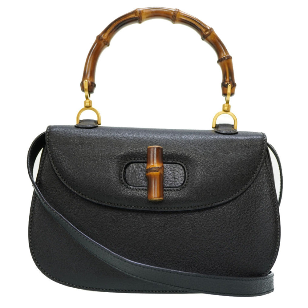 Gucci 000 46 Bamboo Leather Black Handbag