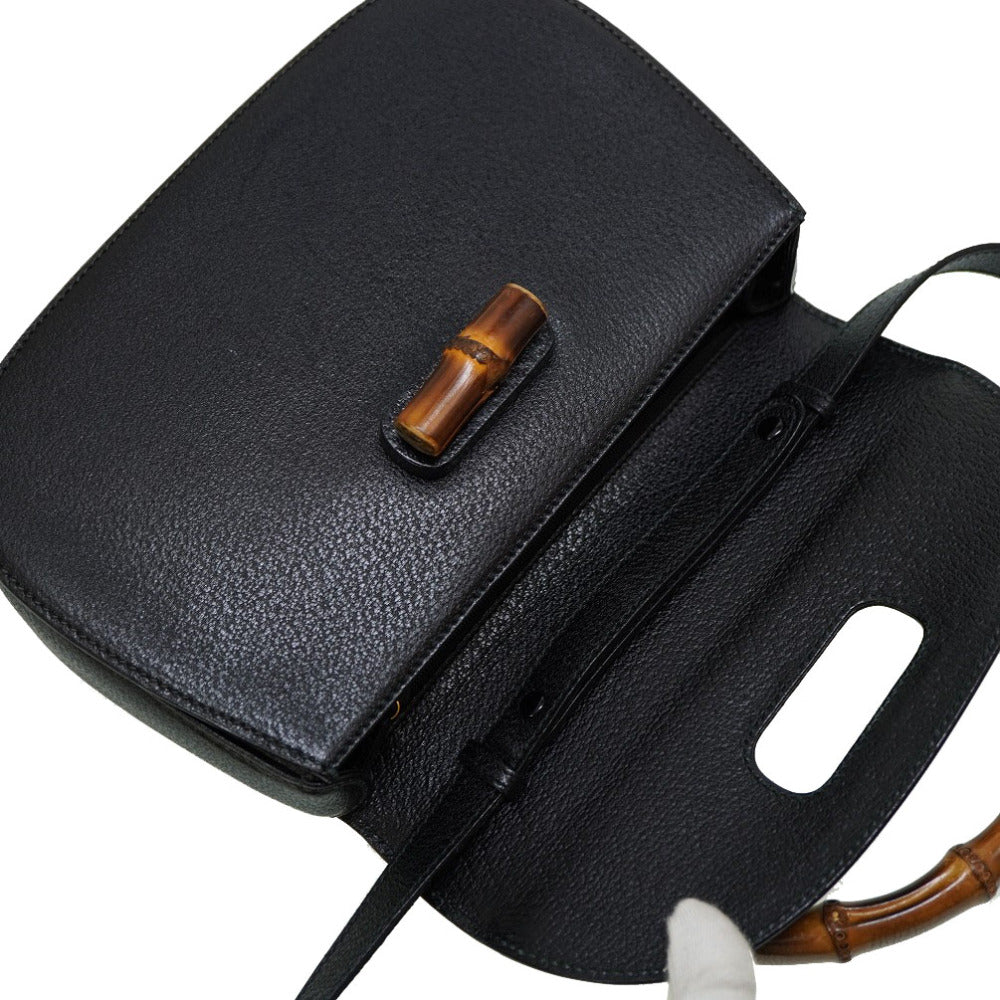 Gucci 000 46 Bamboo Leather Black Handbag