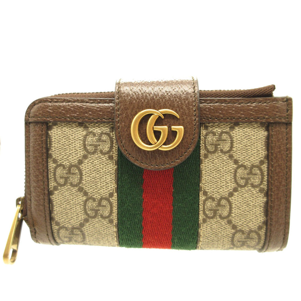 Gucci GG Compact Ofidia GG Marmont Leather Canvas Beige Wallet Case