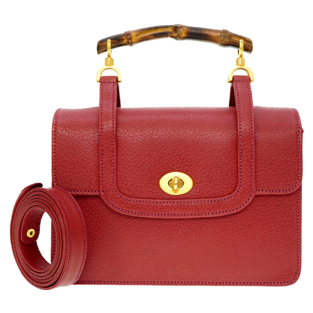 Gucci 000.113. Bamboo Leather Red Handbag