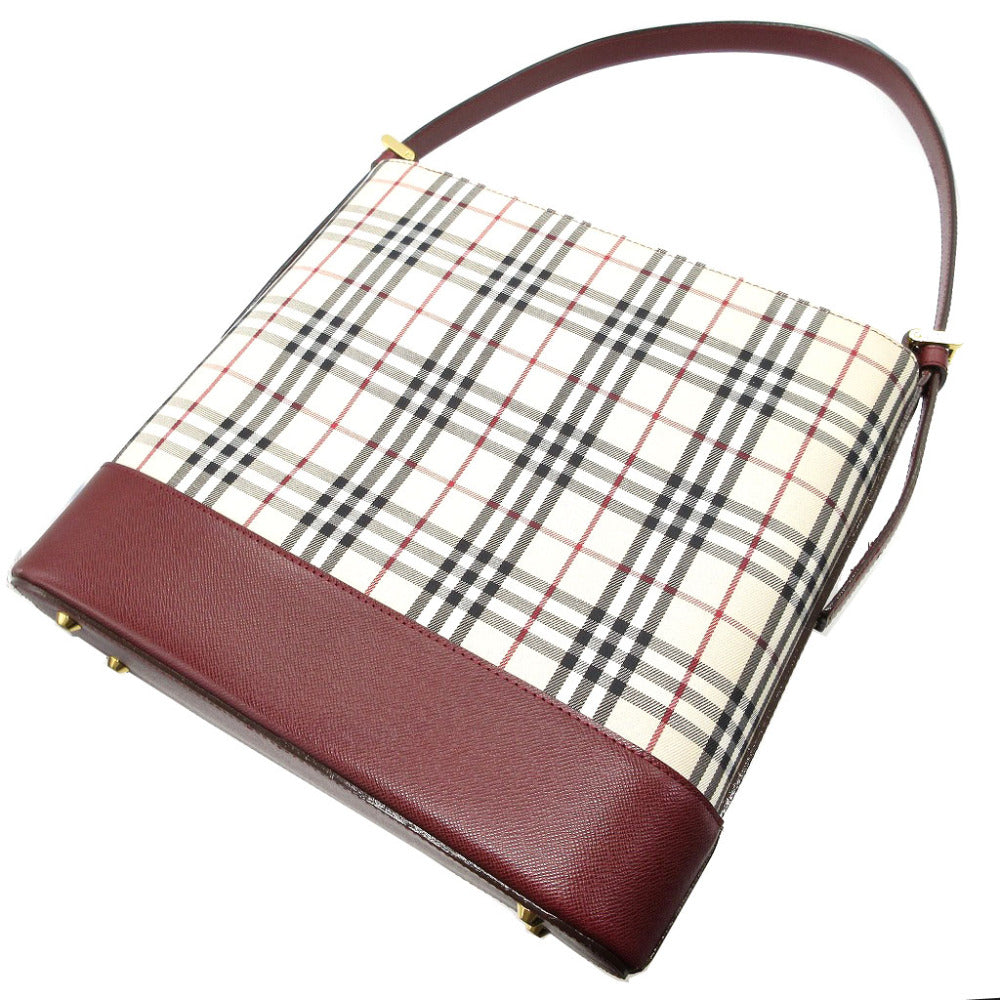 Burberry Shoulder Bag Check Women Leather Canvas Beige