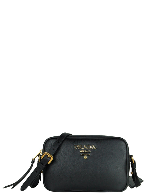 Prada Handbag Phenix Camera Crossbody Bag Leather Vitello Black
