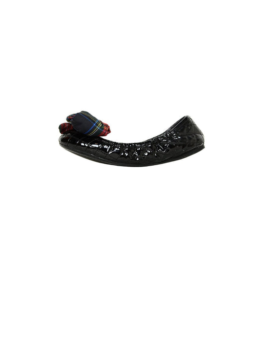 Prada Shoe Flats with Plaid Bow sz 36.5 Leather Patent Black Shoes