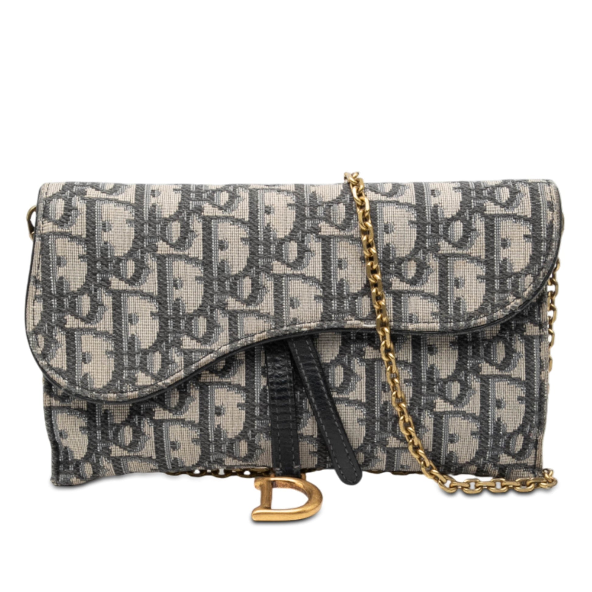 Dior Handbag Oblique Saddle Wallet On Crossbody Bag Canvas Blue Chain