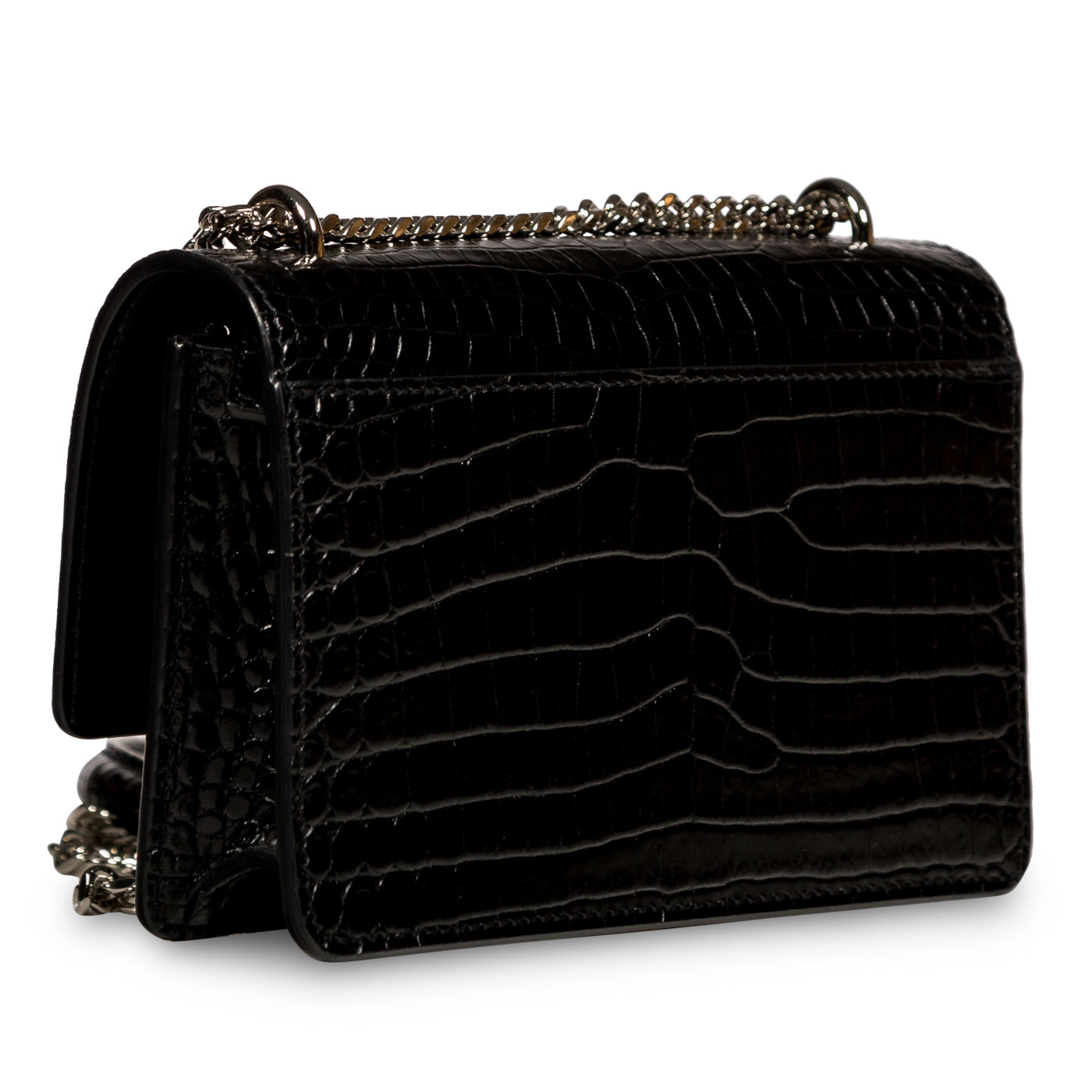 YSL Saint Laurent Sunset Bag Croc Mini Embossed Crossbody Bag