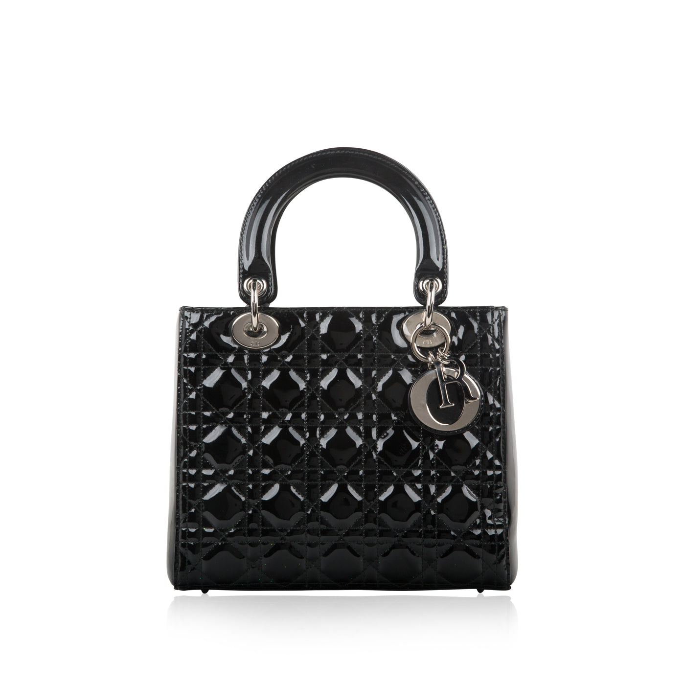 Dior Christian Lady Shoulder Bag Leather Patent Black Patent Leather Medium
