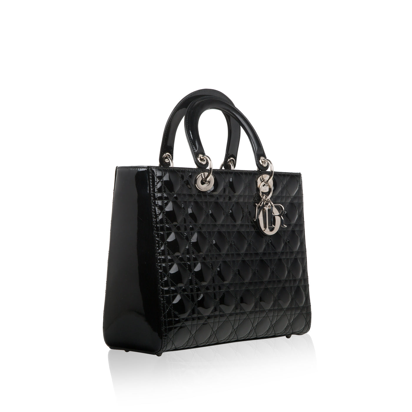 Dior Christian Lady Shoulder Bag Leather Patent Black