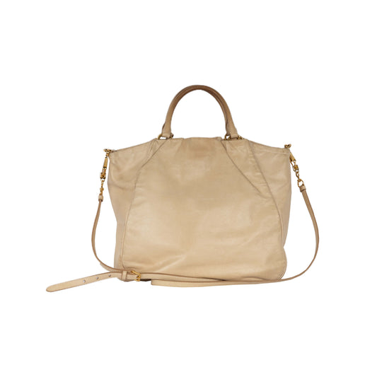 Prada Hobo Handbag With Strap Leather Beige Shoulder Bag