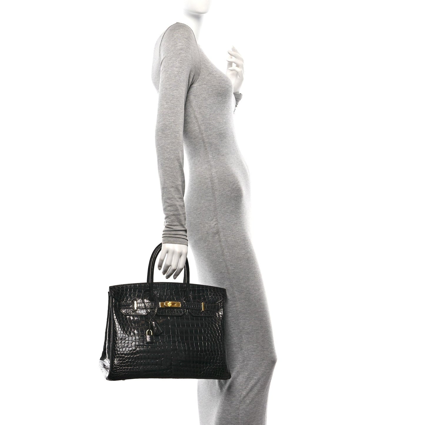 Hermes Shiny Porosus Crocodile Birkin Handbag Black Travel Bag
