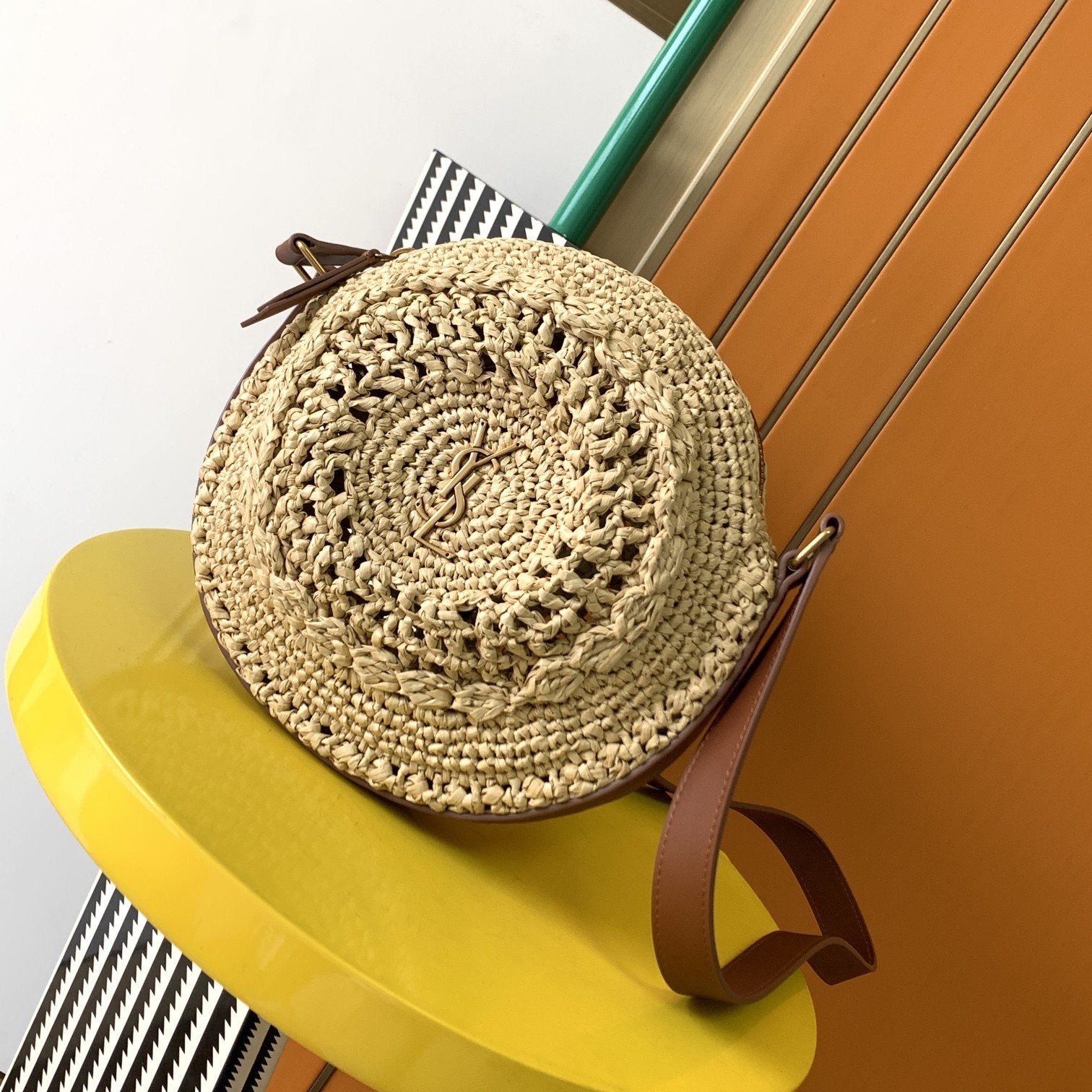 YSL Saint Laurent Ysl Saint Laurent Sac Rond Bag In Raffia Travel Bag