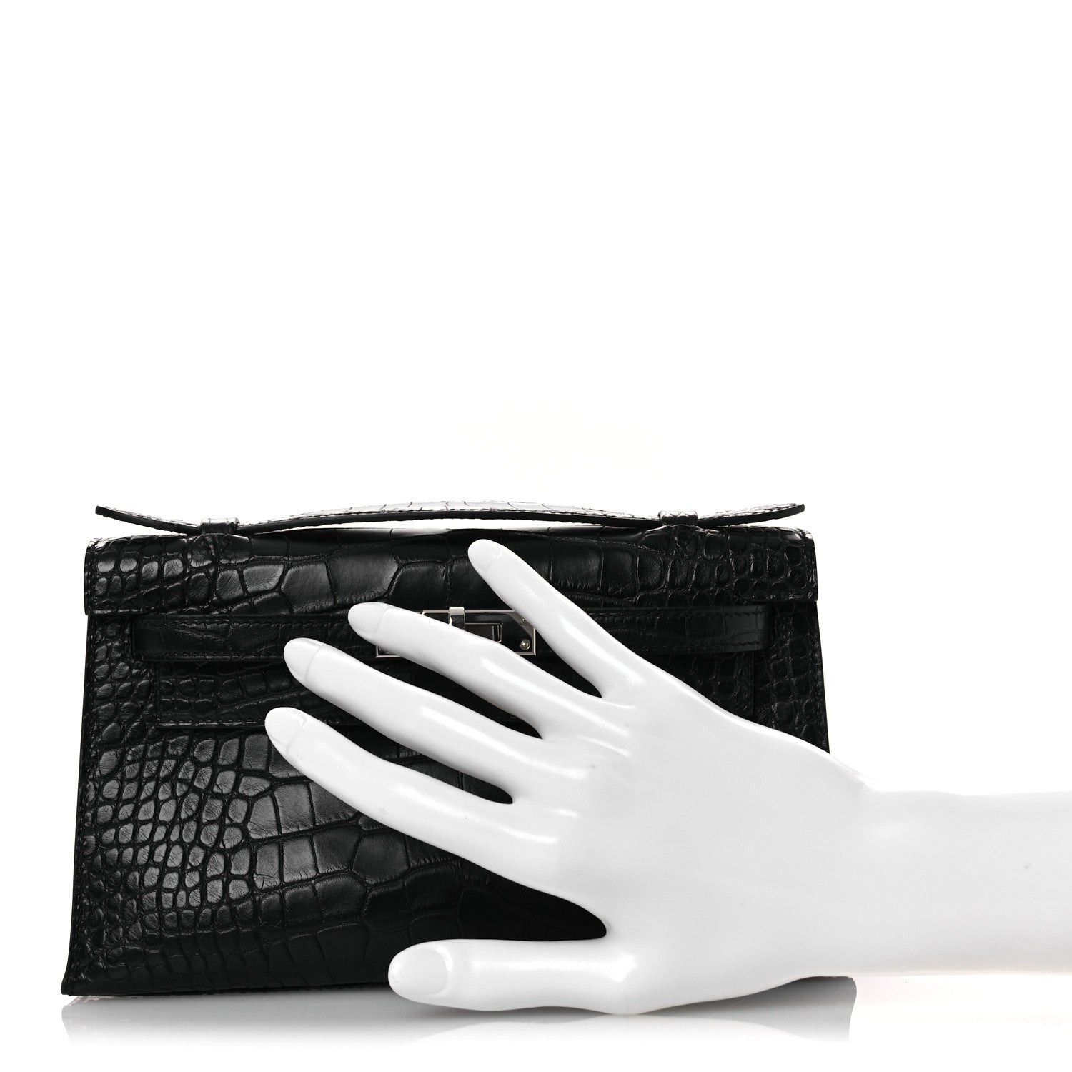 Hermes Matte Alligator Kelly Pochette Handbag Black Travel Bag