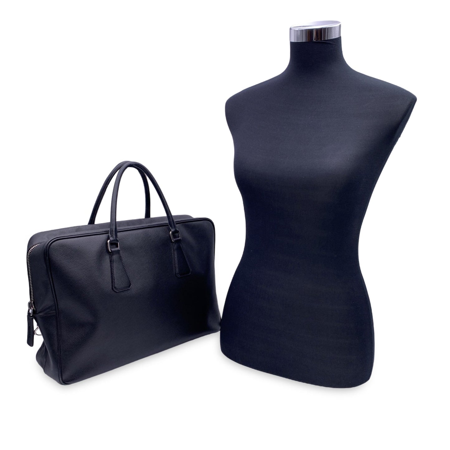 Prada Top Briefcase Satchel Work Bag Leather Saffiano Black Satchel Bag