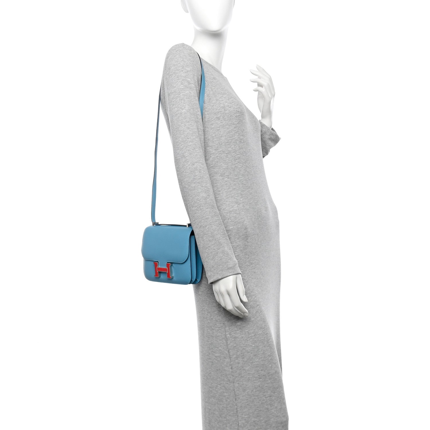 Hermes Epsom Enamel Constance Bleu Du Nord Rouge De Travel Bag
