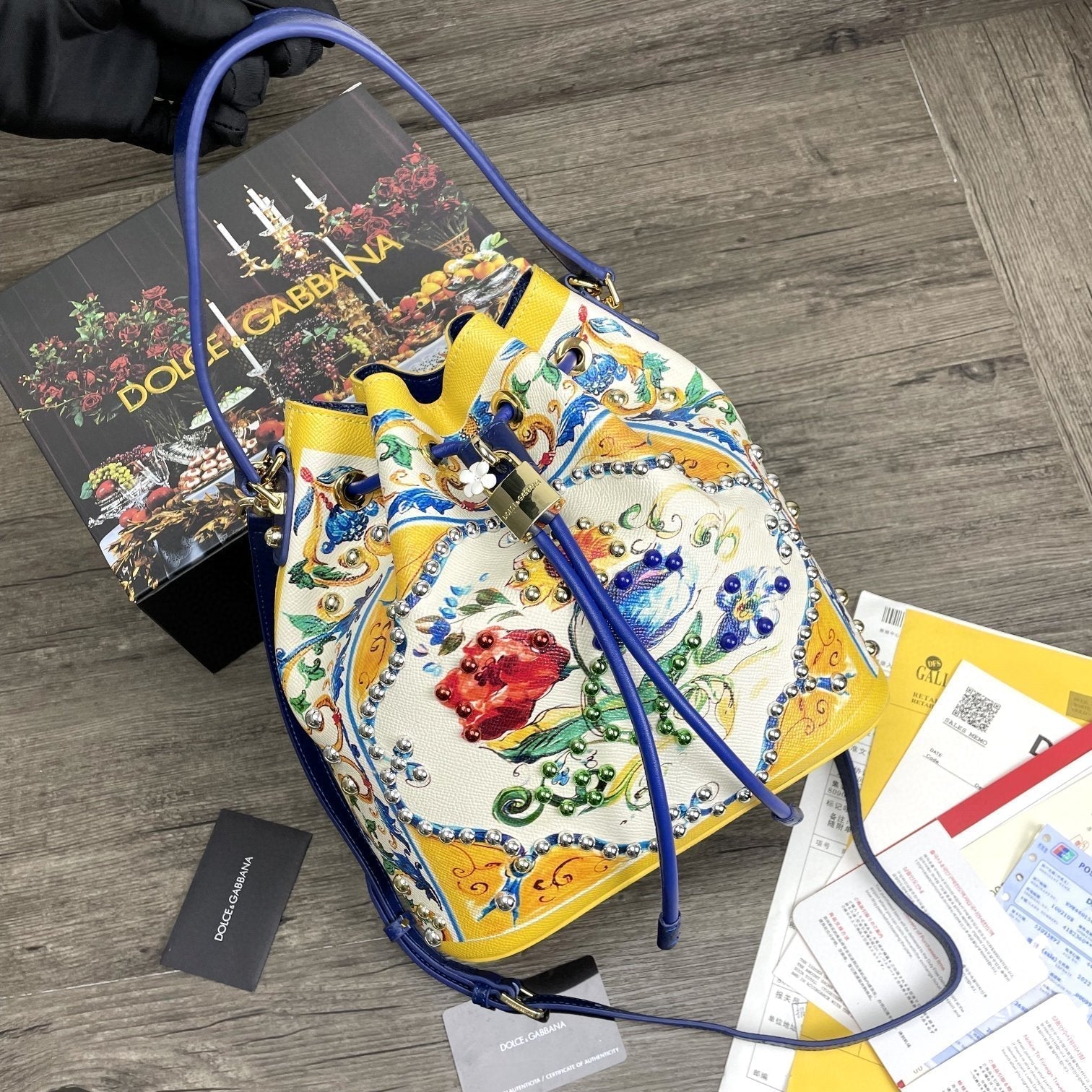 Print Crespo Branded Plate Multicolor Bucket Bag