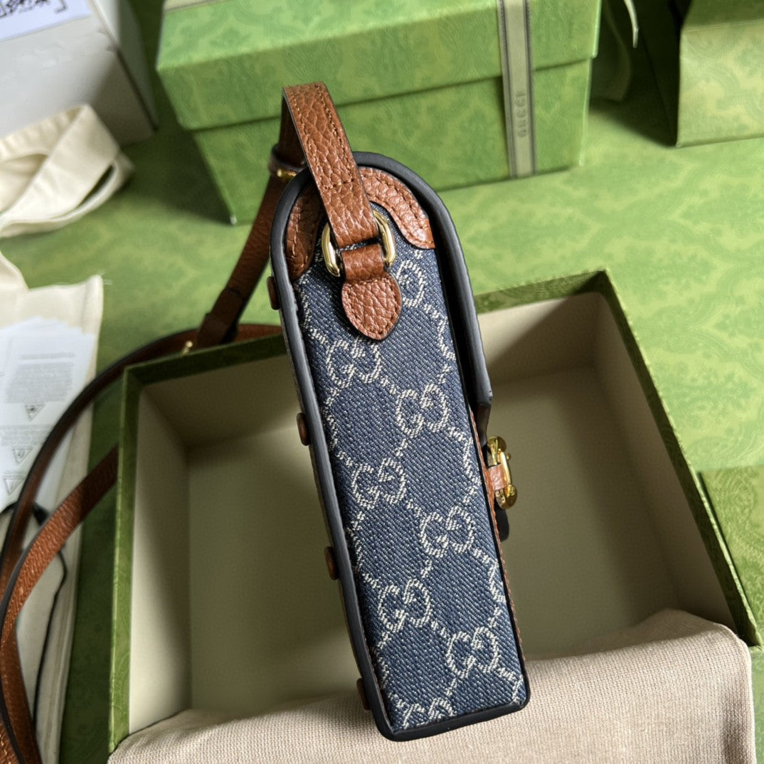 gg Horsebit Ivory gg Jacquard Denim Blue Mini Bag
