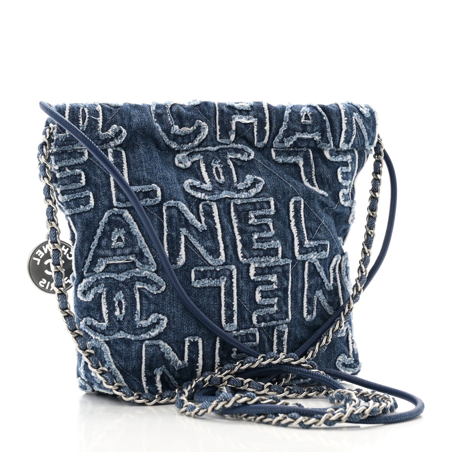 Chanel Washed Denim Logo Embroidered Mini 22 Blue Accessory
