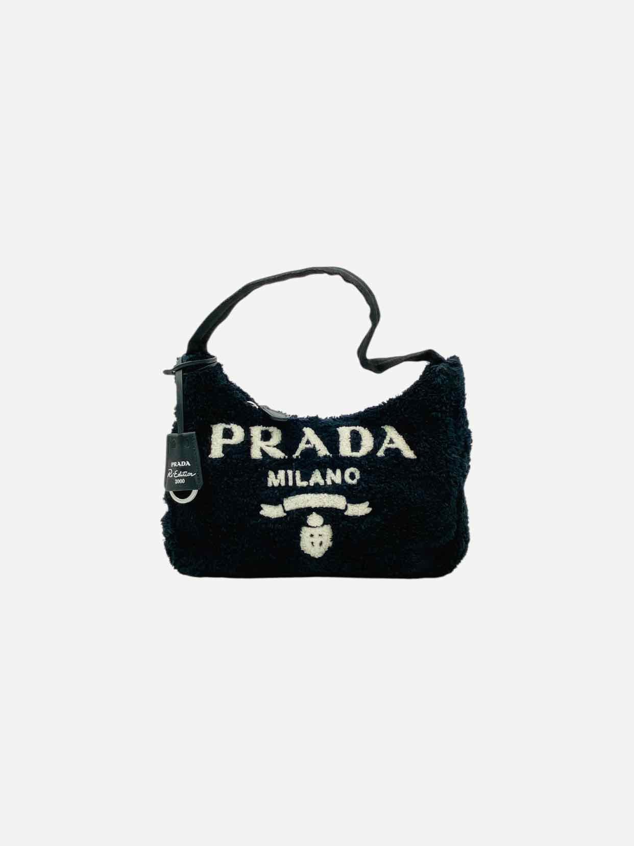 Prada Re-Edition Shoulder Bag Canvas Black Silver