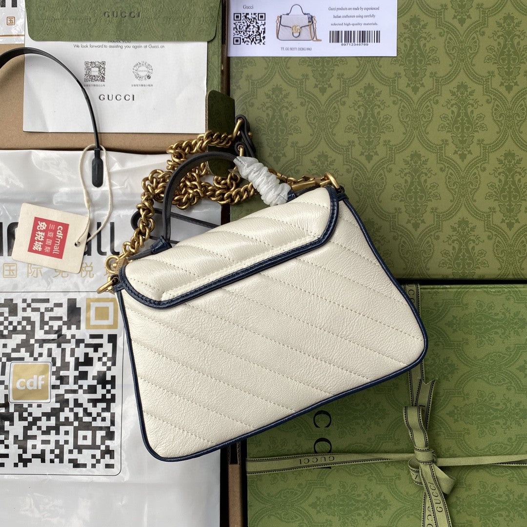 gg Marmont 8in 21cm -0OLFX White Mini Top Handle Mini Bag