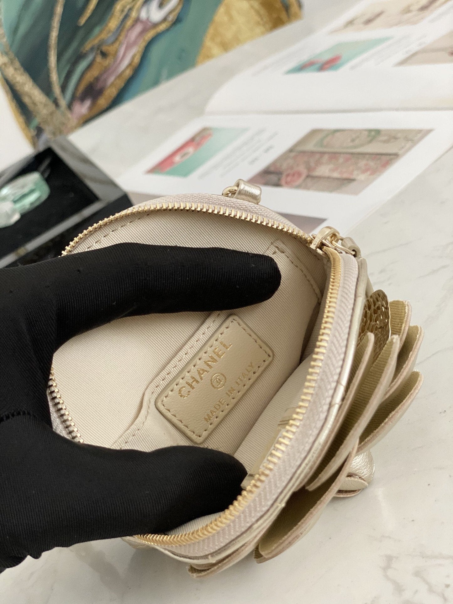 CHL Camellia 11cm 4in Gold Chain Clutch Bag