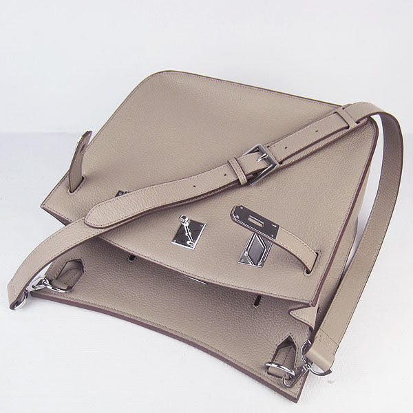 Hermes Luxury Shoulder Bag Grey Leather Silver