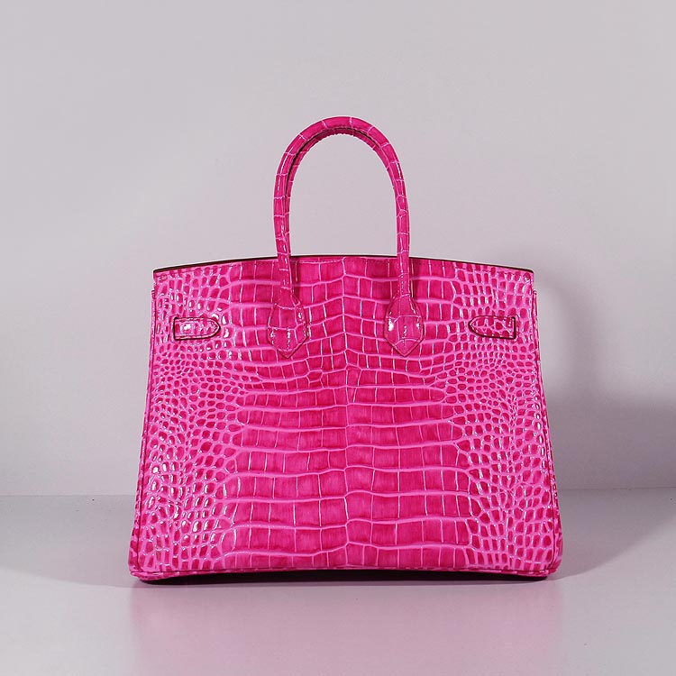 Hermes Luxury Birkin Cm Crocodile Handbag Rose Leather Gold Travel Bag
