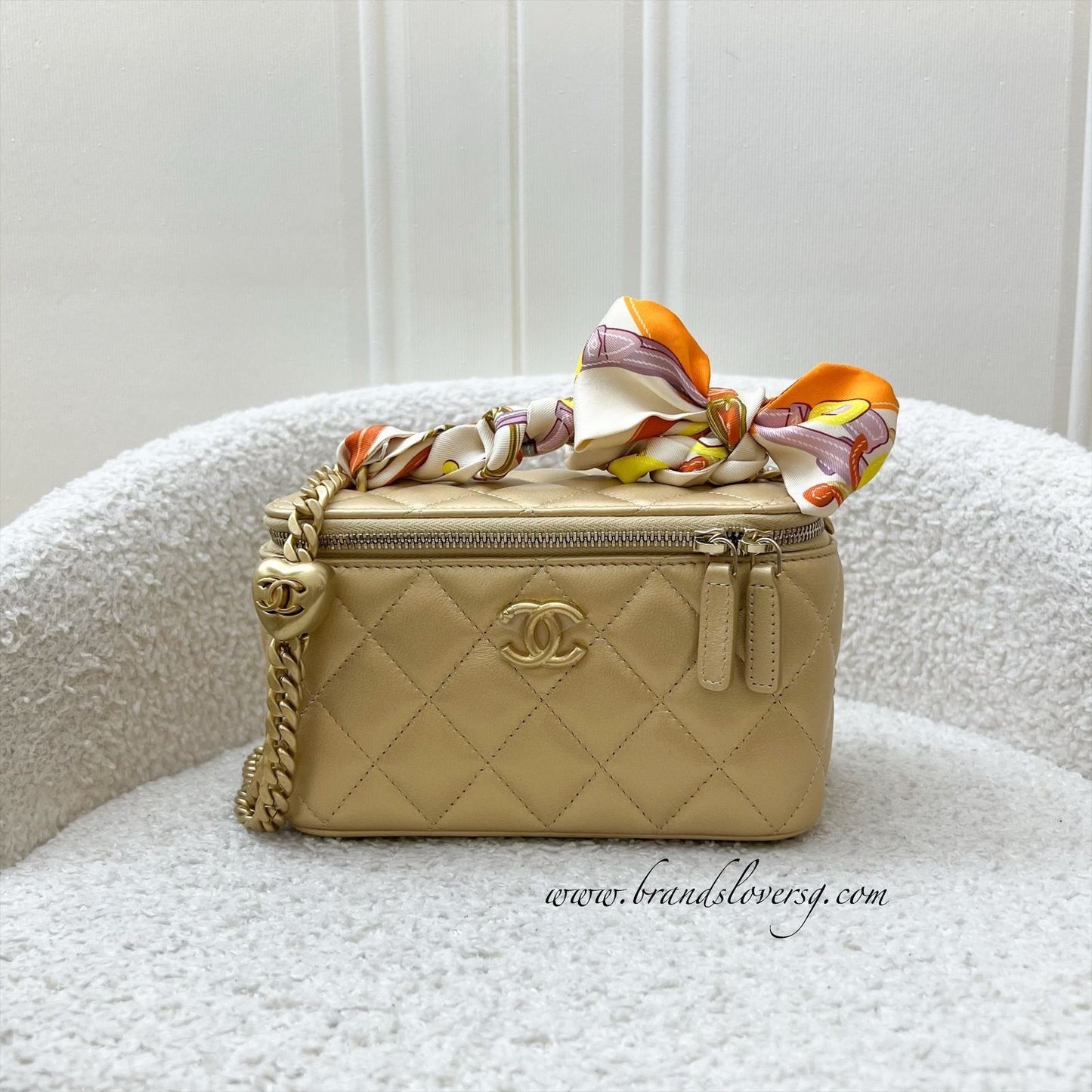 Chanel Heart Adjustable Chain Vanity in Gold Lambskin and AGHW