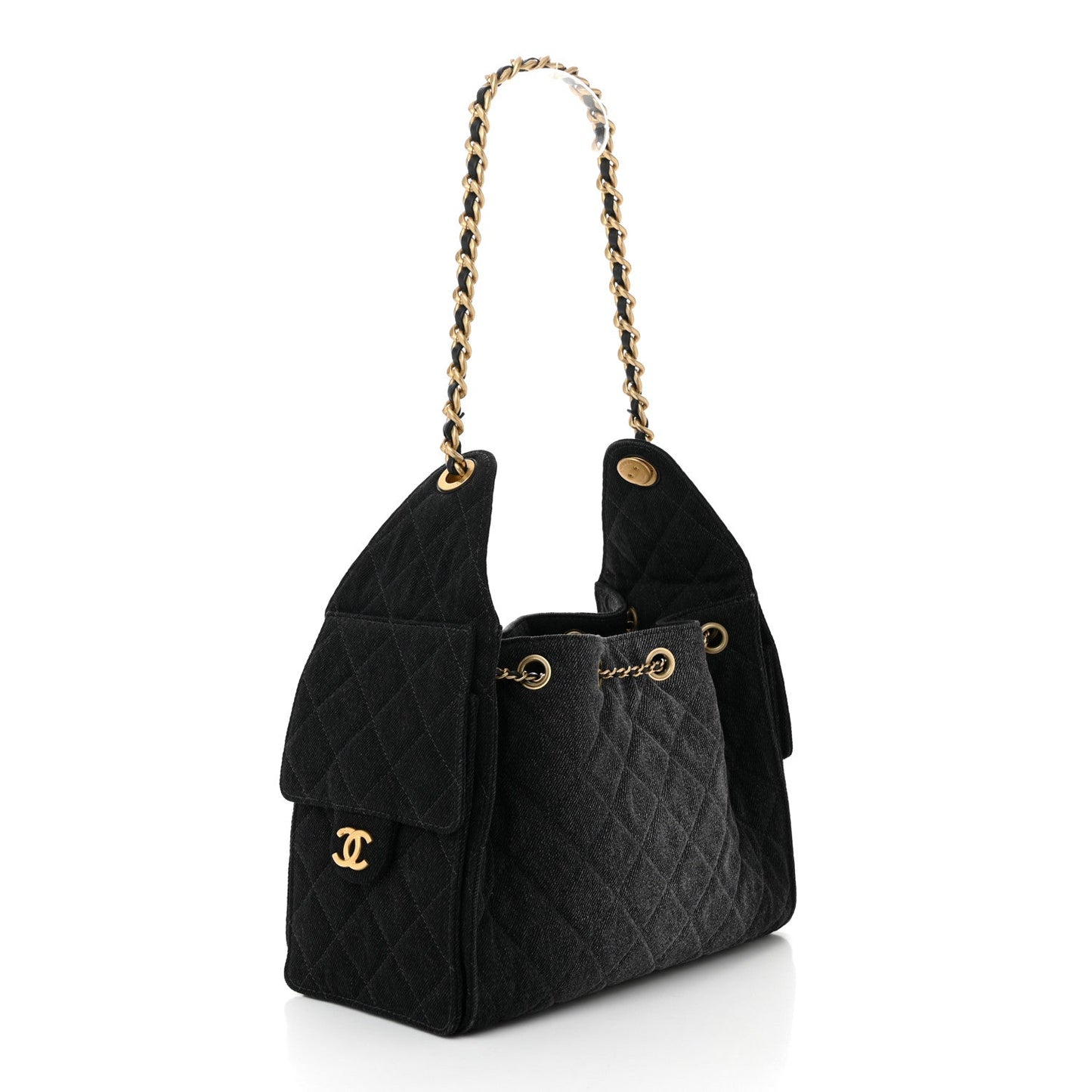 Washed Denim Quilted Small 25 Handbag Black Refined