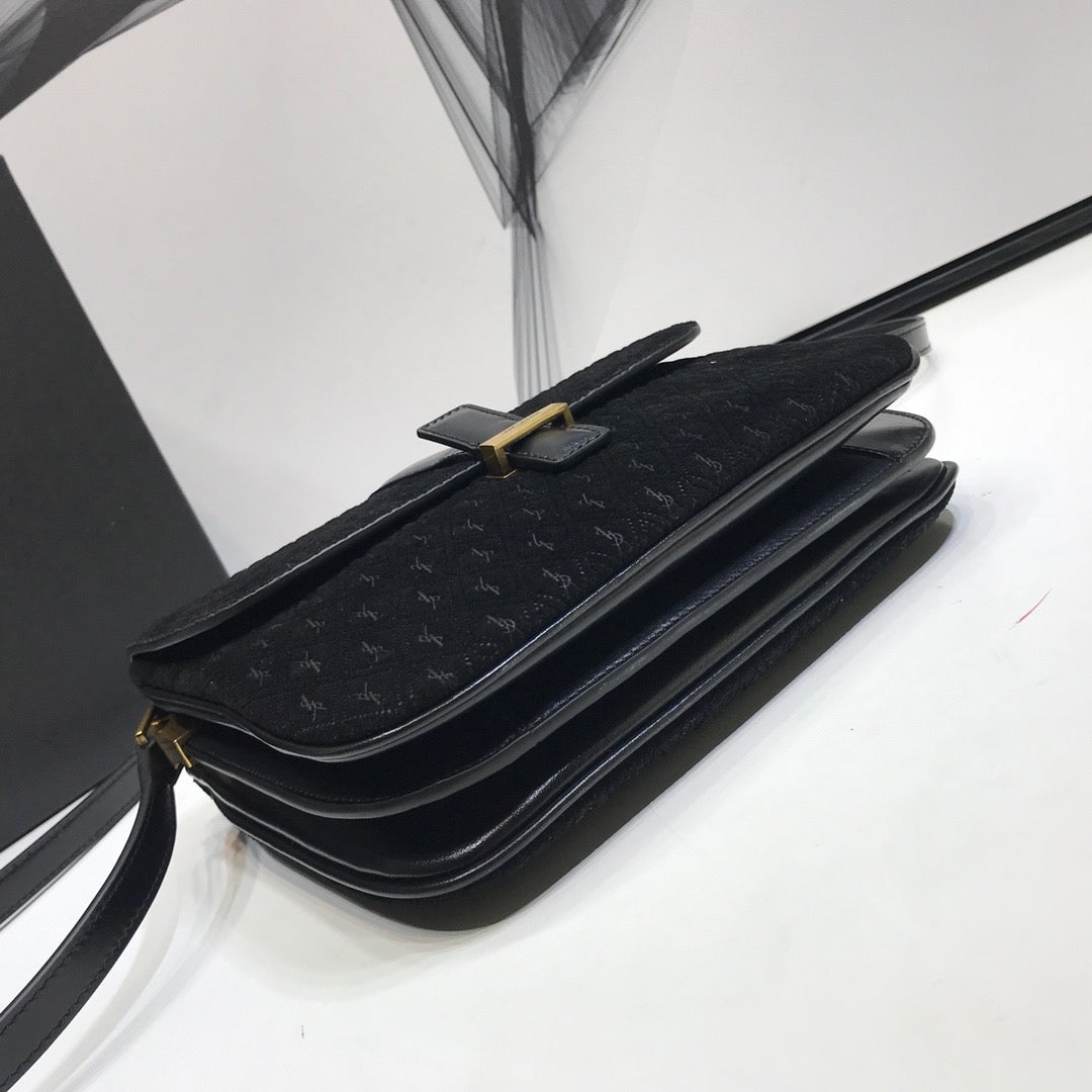 YSL Saint Laurent Le Monogramme Smooth 9in 23cm Canvas Black Small Satchel Bag