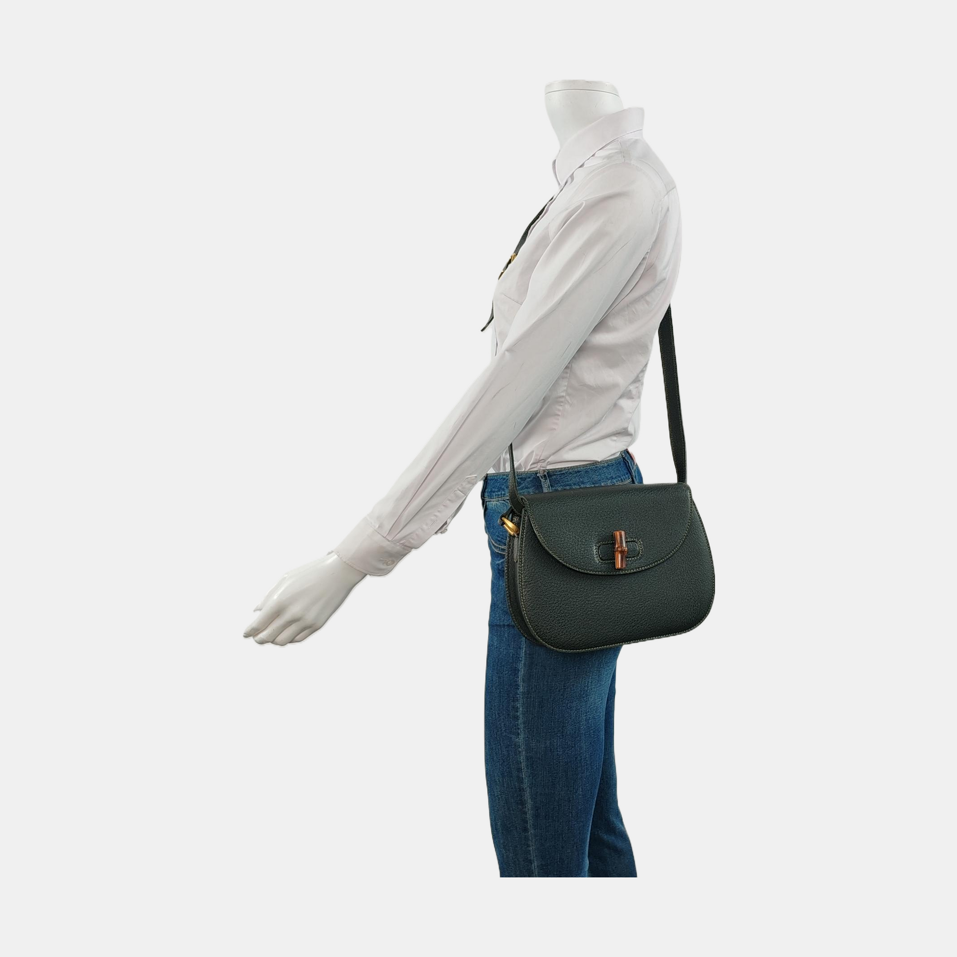 Gucci Bamboo Leather Green Medium Crossbody Bag