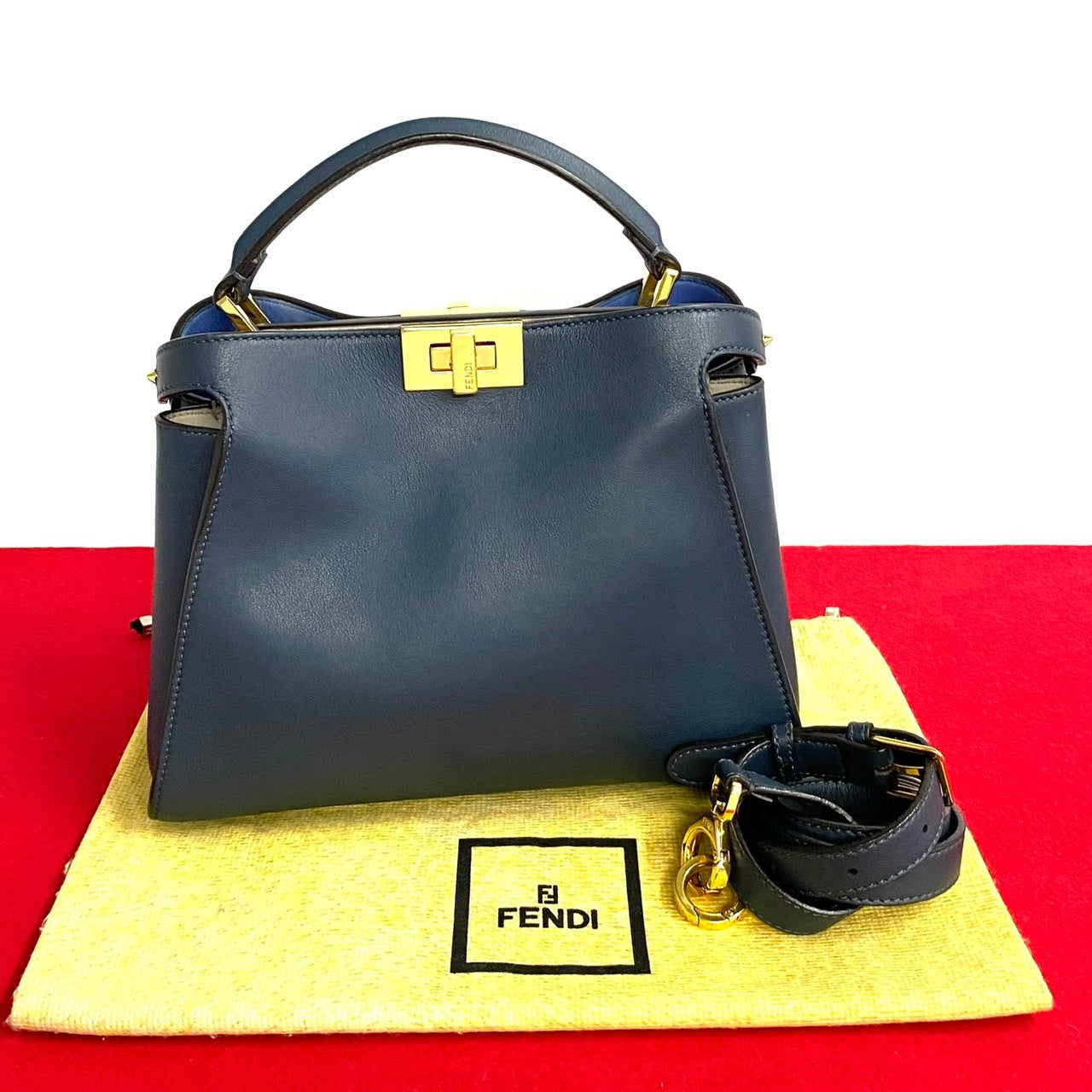 Fendi Shoulder Bag Peekaboo Iconic Essential Women Leather Blue
