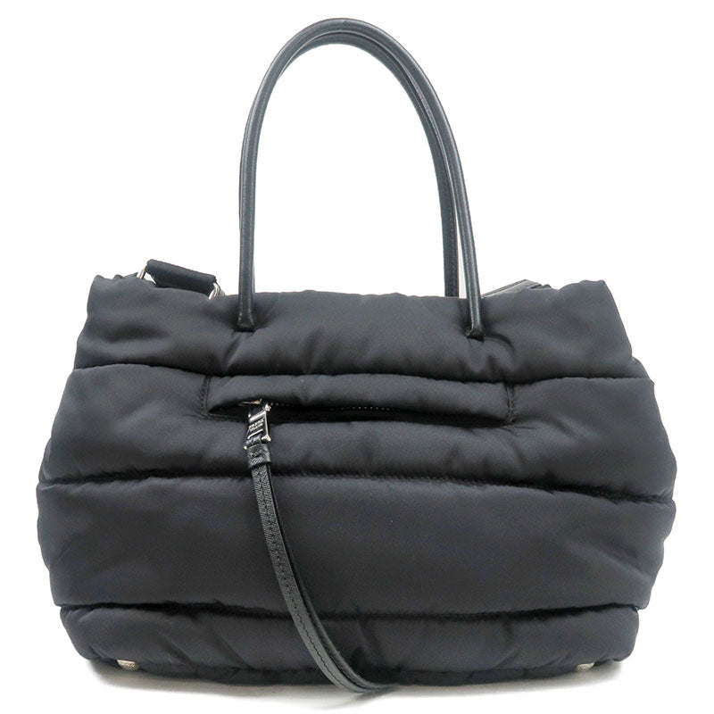 Prada Prada Tessuto Bomber Leather 2Way Hand Bag Nero Travel Bag