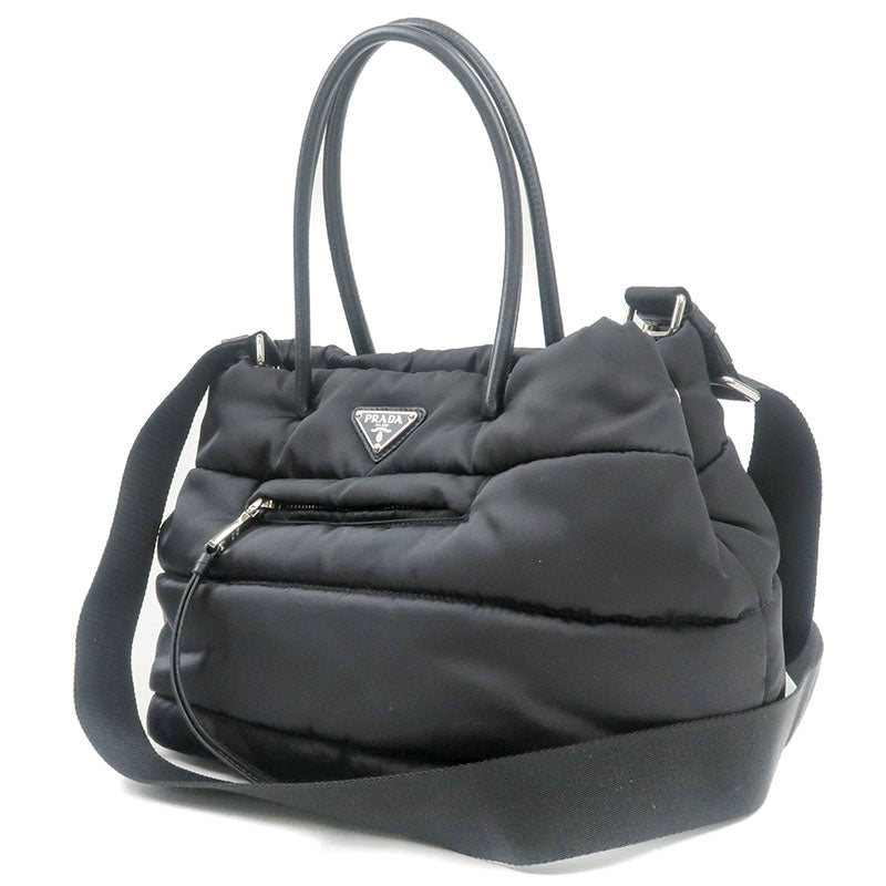 Prada Prada Tessuto Bomber Leather 2Way Hand Bag Nero Travel Bag