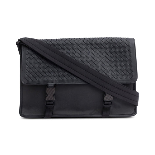 Bottega Veneta Intrecciato Flap Messenger Bag Leather Canvas Travel Bag