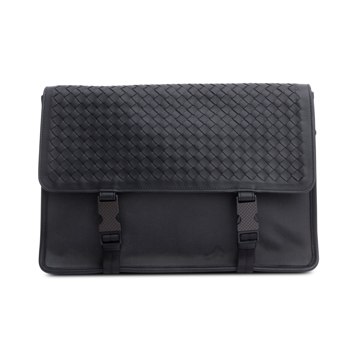 Bottega Veneta Intrecciato Flap Messenger Bag Leather Canvas Travel Bag