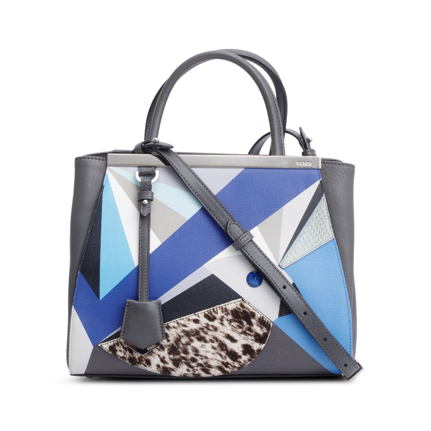 Fendi Grey Vitello Elite Pony Hair Python Trim Leather Tote Bag