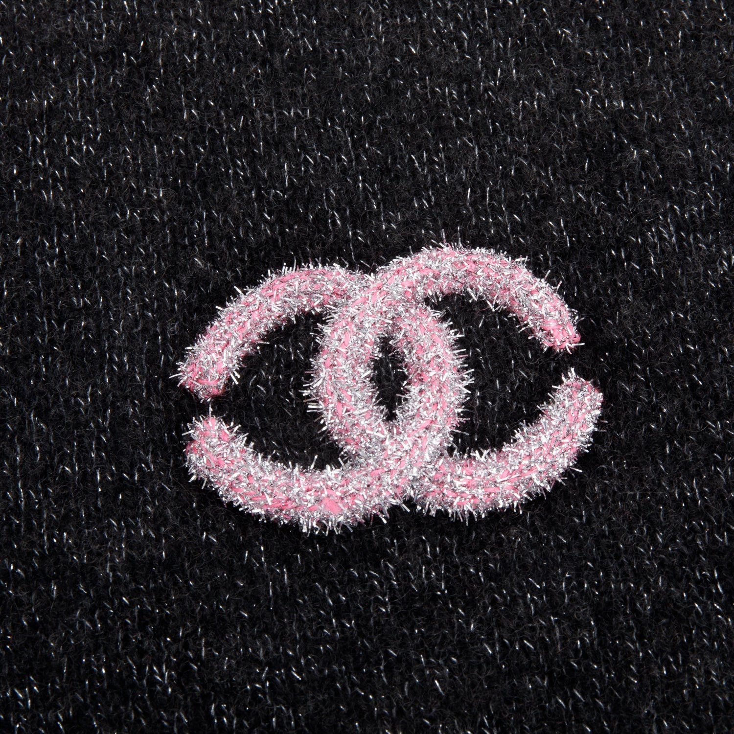 Chanel & Glitter CC Cashmere Scarf Black Pink
