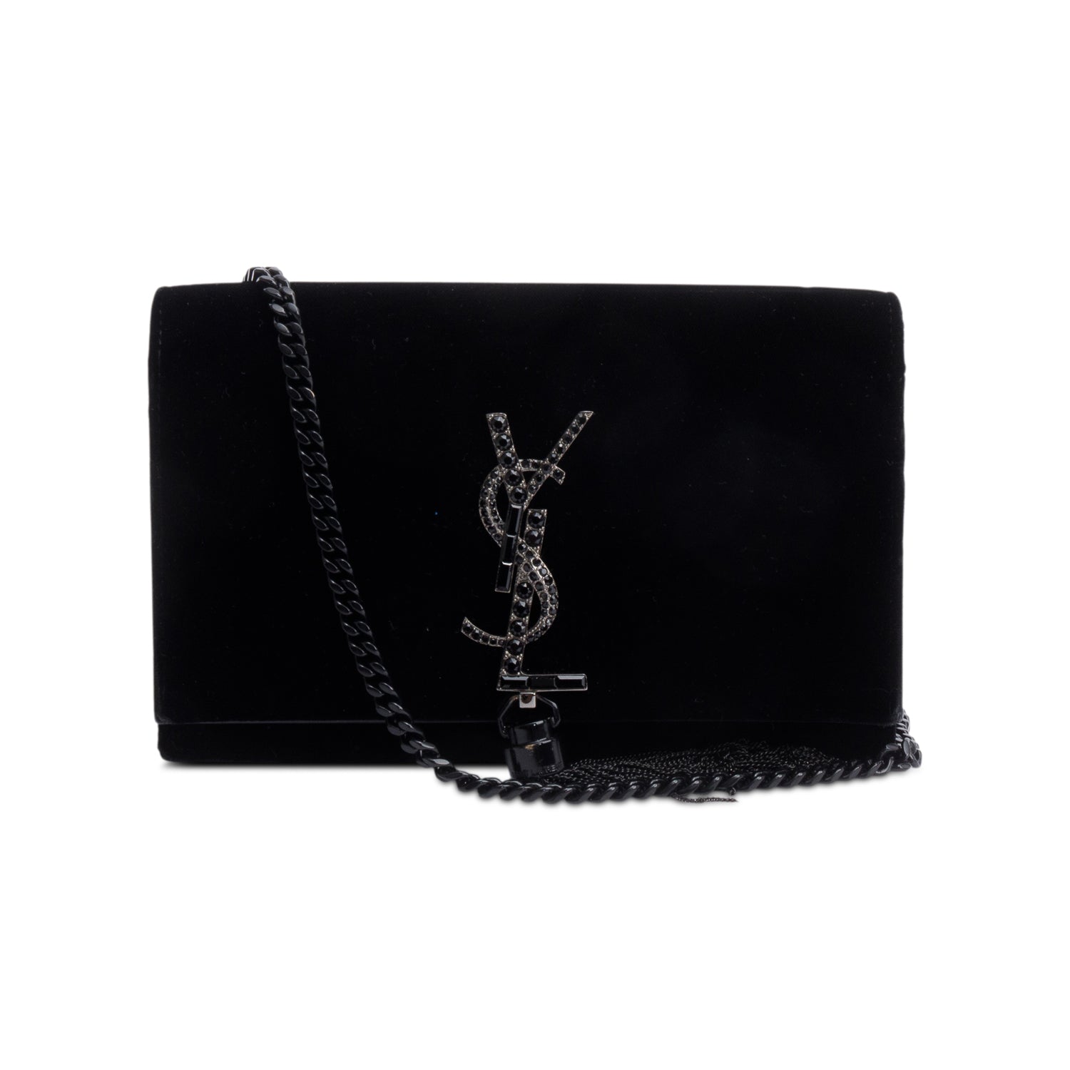 YSL Saint Laurent Velvet Crystal Kate Tassel Bag Black Small Travel Bag
